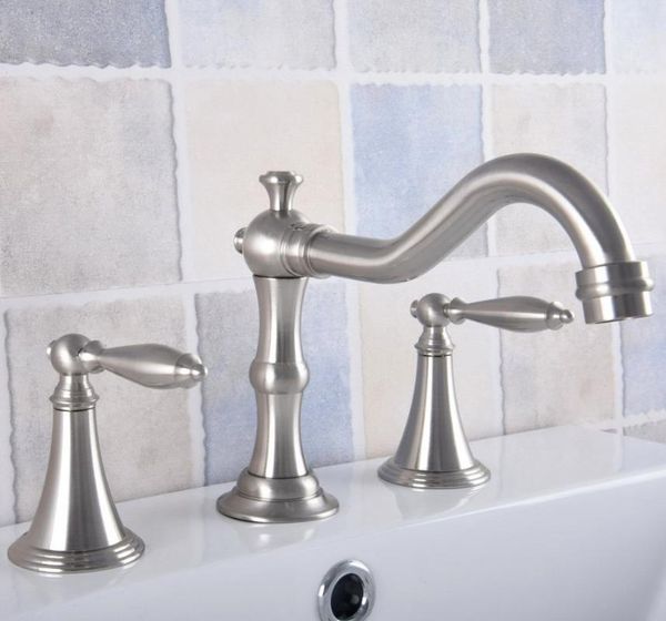 brushed nickel brass deck mounted bathroom basin faucet widespread vanity sink mixer tap three holes/two handles anf685 faucets
brushed nickel brass deck mounted bathroom basin faucet widespread vanity sink mixer tap three holes/two handles anf685 faucets