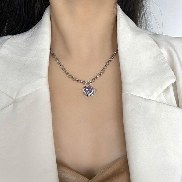 pendant necklaces exquisite purple crystal heart-shaped necklace punk hip hop women silver color chain accessories fashion party jewelry
pendant necklaces exquisite purple crystal heart-shaped necklace punk hip hop women silver color chain accessories fashion party jewelry