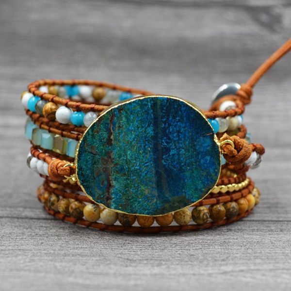 chic women's leather bracelet natural ocean stone hand-knitted bohemian beaded, strands, Black
chic women's leather bracelet natural ocean stone hand-knitted bohemian beaded, strands, Black