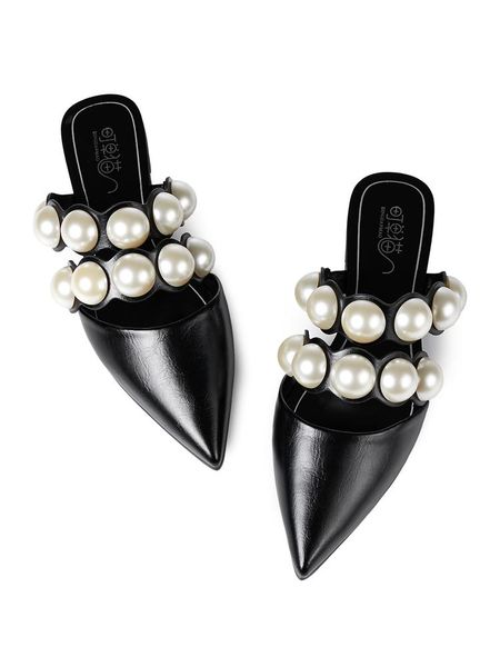 big pearl slippers women pointed toe double band rivets mules shoes woman summer slides flip flops, Black
big pearl slippers women pointed toe double band rivets mules shoes woman summer slides flip flops, Black