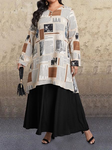 casual dresses spring fashion american style women plus size fake two pieces vintage print long dress female round neck robes eaez, Black;gray
casual dresses spring fashion american style women plus size fake two pieces vintage print long dress female round neck robes eaez, Black;gray