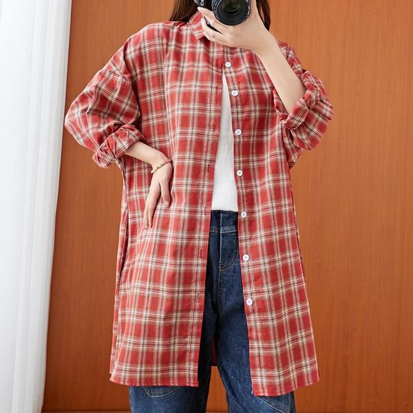 fashion plaid blouse shirt cotton linen loose autumn winter korea design preppy style women casual spring women's blouses & shirts, White
fashion plaid blouse shirt cotton linen loose autumn winter korea design preppy style women casual spring women's blouses & shirts, White