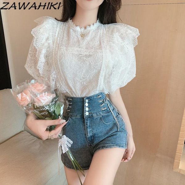 women's blouses & shirts zawahiki lace women solid ruffles vintage summer korean fashion puff sleeve femme elegant blusas clothing, White
women's blouses & shirts zawahiki lace women solid ruffles vintage summer korean fashion puff sleeve femme elegant blusas clothing, White