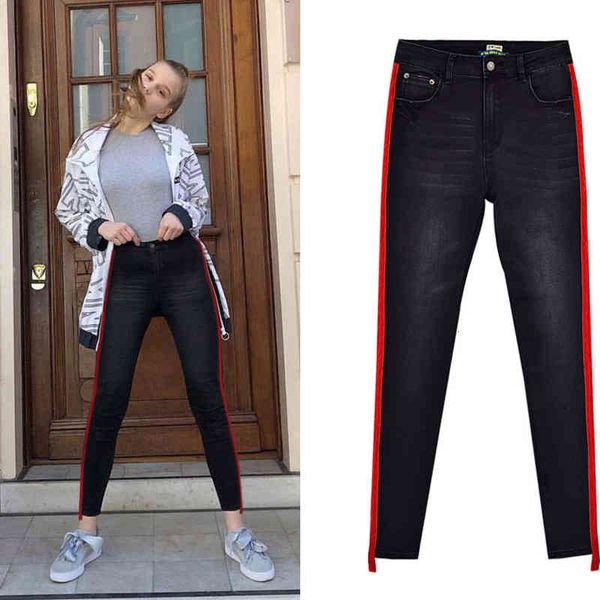 jeans breeze pants streetwear denim pencils red fashion striped waist high black women thin stretch, Blue
jeans breeze pants streetwear denim pencils red fashion striped waist high black women thin stretch, Blue