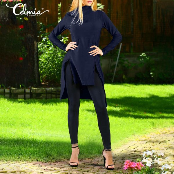 jacket celmia casual turtleneck blouses vintage long sleeve back zipper asymmetrical women 2021 fashion slit blusas s-5xl, Black;brown
jacket celmia casual turtleneck blouses vintage long sleeve back zipper asymmetrical women 2021 fashion slit blusas s-5xl, Black;brown