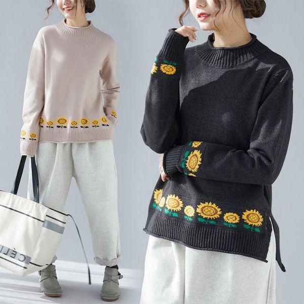 women's sweaters autumn winter sweater loose knit pullover women oversized casual sunflower embroidery knitwear o-neck female blusas d, White;black
women's sweaters autumn winter sweater loose knit pullover women oversized casual sunflower embroidery knitwear o-neck female blusas d, White;black
