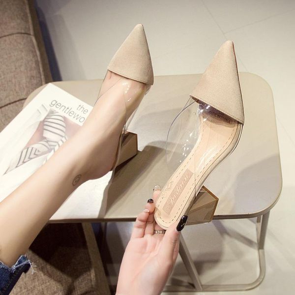 slippers fashion soft high heels women summer transparent outdoor sandals stitching all-match pointed toe women's shoes, Black
slippers fashion soft high heels women summer transparent outdoor sandals stitching all-match pointed toe women's shoes, Black