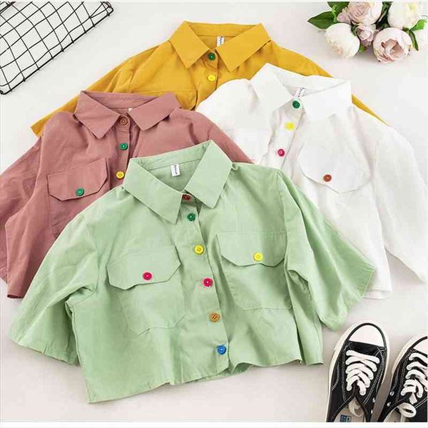 Sweet Color Button Shirt Female Short-sleeve Korean Summer Turn-down Collar Tops Casual Women Single-breasted Short Style Shirts, White
Sweet Color Button Shirt Female Short-sleeve Korean Summer Turn-down Collar Tops Casual Women Single-breasted Short Style Shirts, White