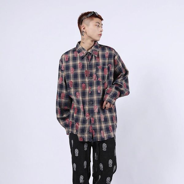 men's casual shirts hip hop plaid long-sleeved mask print mens and womens lapel retro harajuku oversize shirt loose, White;black
men's casual shirts hip hop plaid long-sleeved mask print mens and womens lapel retro harajuku oversize shirt loose, White;black