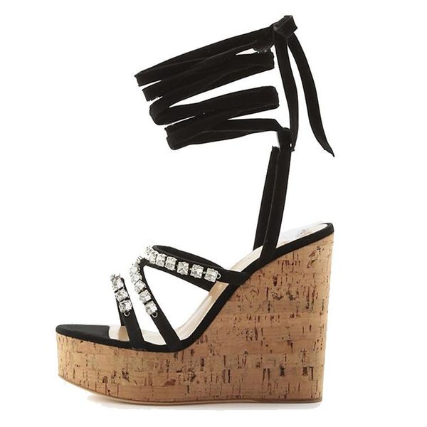 women wedge sandals pumps platform high heel shoes shiny crystal ankle wrap lace woman chaussure zapatos mujer ladies dress, Black
women wedge sandals pumps platform high heel shoes shiny crystal ankle wrap lace woman chaussure zapatos mujer ladies dress, Black