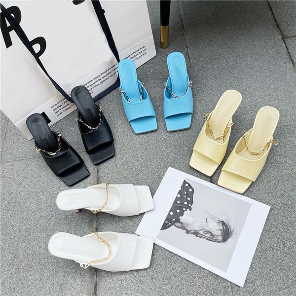 designer women slippers metal chain decoration high heels sandals summer fashion square toe female slides mules party, Black
designer women slippers metal chain decoration high heels sandals summer fashion square toe female slides mules party, Black