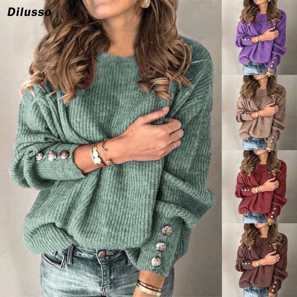 women sweaters fashion solid color pullover round neck warm long sleeve sweater button loose ladies autumn winter chic women's, White;black
women sweaters fashion solid color pullover round neck warm long sleeve sweater button loose ladies autumn winter chic women's, White;black