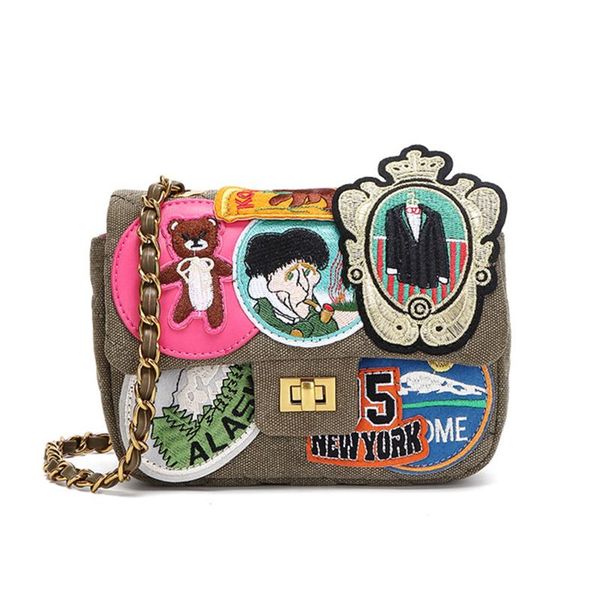evening bags armygreen thick canvas chain shoulder bag for women 2021 small cartoon embroidery badge flap handbag and purse female lady tote
evening bags armygreen thick canvas chain shoulder bag for women 2021 small cartoon embroidery badge flap handbag and purse female lady tote