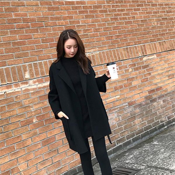 winter jacket women 2021 solid drop-shoulder sleeve belt ladies coats loose female long for woolen coat women's wool & blends, Black
winter jacket women 2021 solid drop-shoulder sleeve belt ladies coats loose female long for woolen coat women's wool & blends, Black