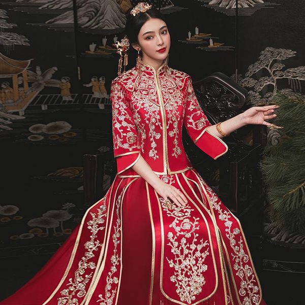 chinese women wedding dress cheongsam exquisite embroidery marriage set vintage bride costume elegant qipao toast clothing ethnic, Red
chinese women wedding dress cheongsam exquisite embroidery marriage set vintage bride costume elegant qipao toast clothing ethnic, Red