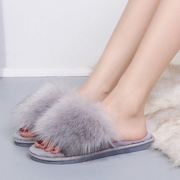 winter women furry house slippers warm faux fur flat bedroom ladies shoes slip-on indoor slides woman, Black