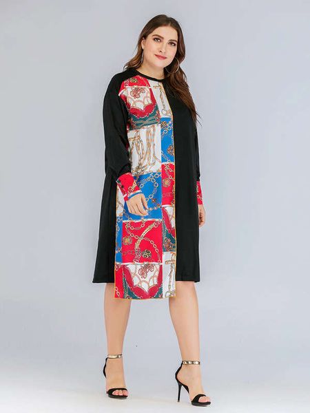 casual dresses style large cuff stitching chain print contrast straight sleeve dress, Black;gray
casual dresses style large cuff stitching chain print contrast straight sleeve dress, Black;gray