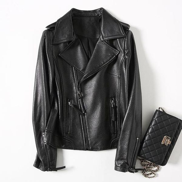 women's leather & faux female genuine jacket short slim for women 100% real sheepskin coat outerwear a009, Black
women's leather & faux female genuine jacket short slim for women 100% real sheepskin coat outerwear a009, Black