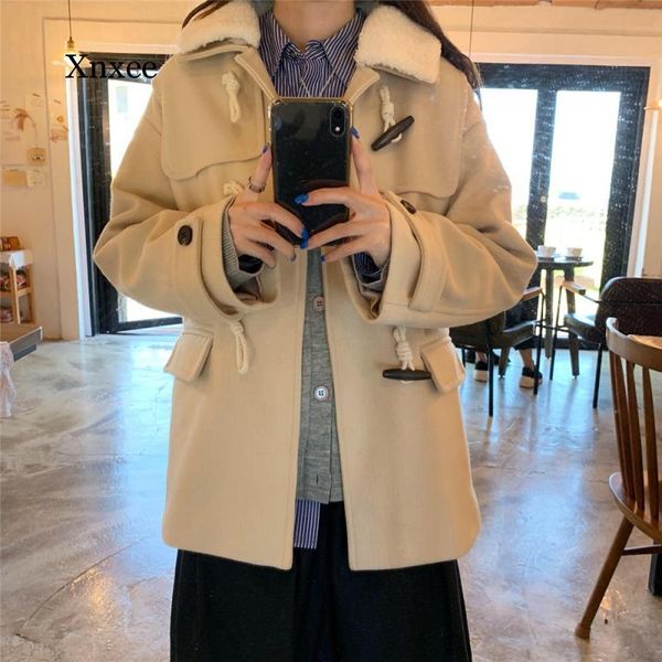 women's wool & blends women solid horn buttons school winter thick all-match chic casual womens harajuku coat loose simple korean style, Black
women's wool & blends women solid horn buttons school winter thick all-match chic casual womens harajuku coat loose simple korean style, Black