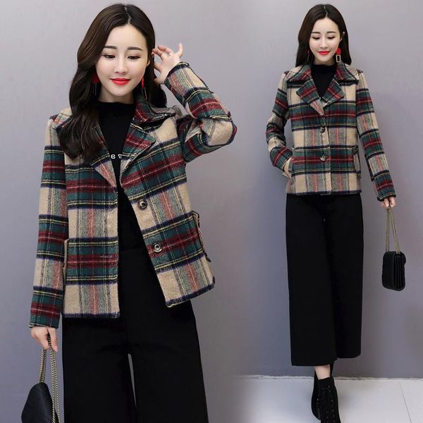women's wool & blends cmaz woolen short coat for women korean autumn clothes fashionable all-match slim-fit temperament grid slim, Black
women's wool & blends cmaz woolen short coat for women korean autumn clothes fashionable all-match slim-fit temperament grid slim, Black