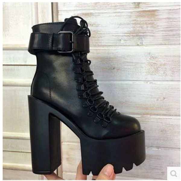 dress shoes women's boots thick heel water platform buckle lace up side zipper super high, Black
dress shoes women's boots thick heel water platform buckle lace up side zipper super high, Black