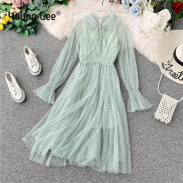 casual dresses young gee european elegant women fairy mesh dress bling star sequin long sleeve lace ruffles sweep sweet party vestidos, Black;gray
casual dresses young gee european elegant women fairy mesh dress bling star sequin long sleeve lace ruffles sweep sweet party vestidos, Black;gray