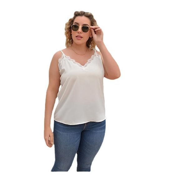 women's t-shirt plus size spring and summer girl with lace trim in the camisole women, White
women's t-shirt plus size spring and summer girl with lace trim in the camisole women, White