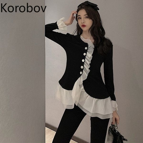 korobov new ruffles button patchwork women blouses vintage flare sleeve hit color short shirts korean knitted mujer blusas 79481 210317, White
korobov new ruffles button patchwork women blouses vintage flare sleeve hit color short shirts korean knitted mujer blusas 79481 210317, White