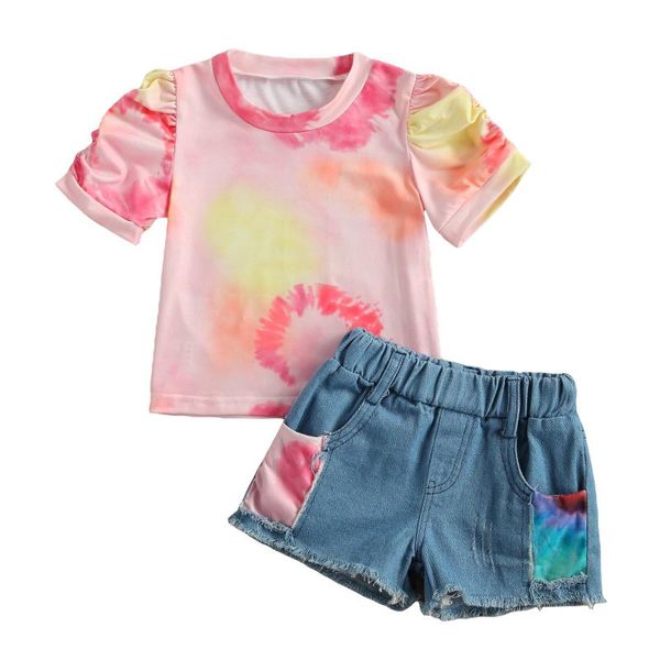 clothing sets kid baby girls summer outfits short sleeve tie dye print t-shirt + denim shorts 2pcs clothes set, White
clothing sets kid baby girls summer outfits short sleeve tie dye print t-shirt + denim shorts 2pcs clothes set, White