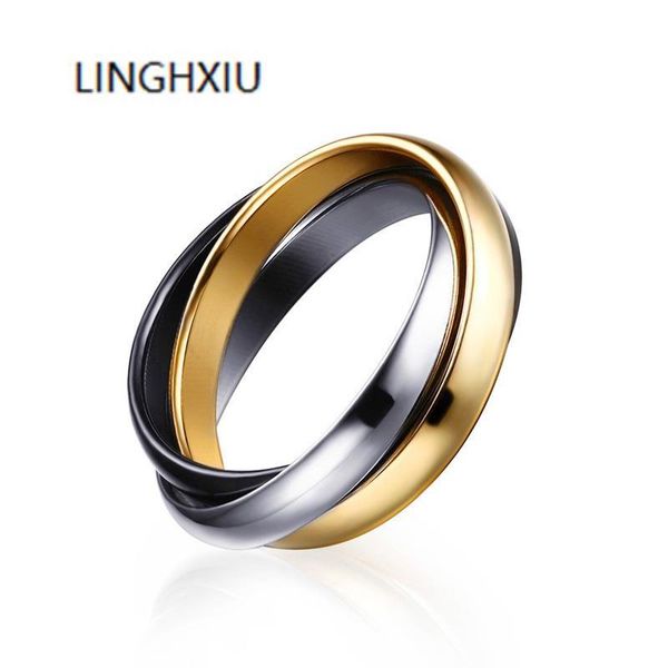 cluster rings stainless steel interlocked triple ring for women multi color wedding band bague three in one, Golden;silver
cluster rings stainless steel interlocked triple ring for women multi color wedding band bague three in one, Golden;silver