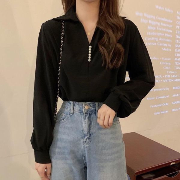 women's blouses & shirts spring autumn long sleeves office ladies women beading v neck, White
women's blouses & shirts spring autumn long sleeves office ladies women beading v neck, White