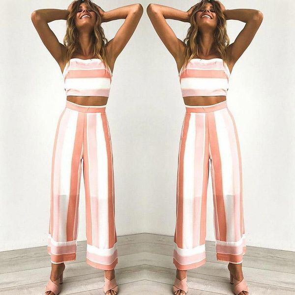 summer women sets striped backless hollow strappy bow bandage loose length trousers wide leg pants beach wear women's tracksuits, Gray 
summer women sets striped backless hollow strappy bow bandage loose length trousers wide leg pants beach wear women's tracksuits, Gray