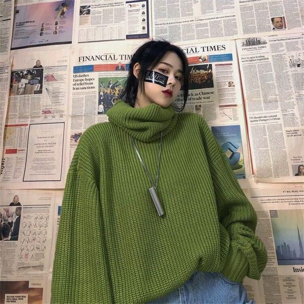 women's sweaters 2021 autumn winter high collar knitted women korean loose long sleeve sweater pullover xa309, White;black
women's sweaters 2021 autumn winter high collar knitted women korean loose long sleeve sweater pullover xa309, White;black