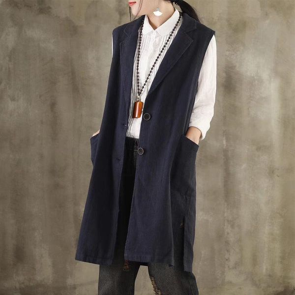 women's vests autumn loose sleeveless cotton and linen suit collar vest mid-length female waistcoat spring casual k715, Black;white
women's vests autumn loose sleeveless cotton and linen suit collar vest mid-length female waistcoat spring casual k715, Black;white