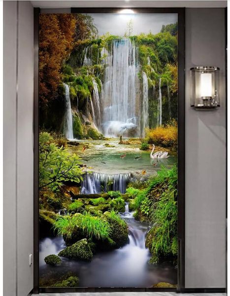 wallpapers 3d po wallpaper custom mural waterfall fish swan landscape porch home decor walls murals for 3 d