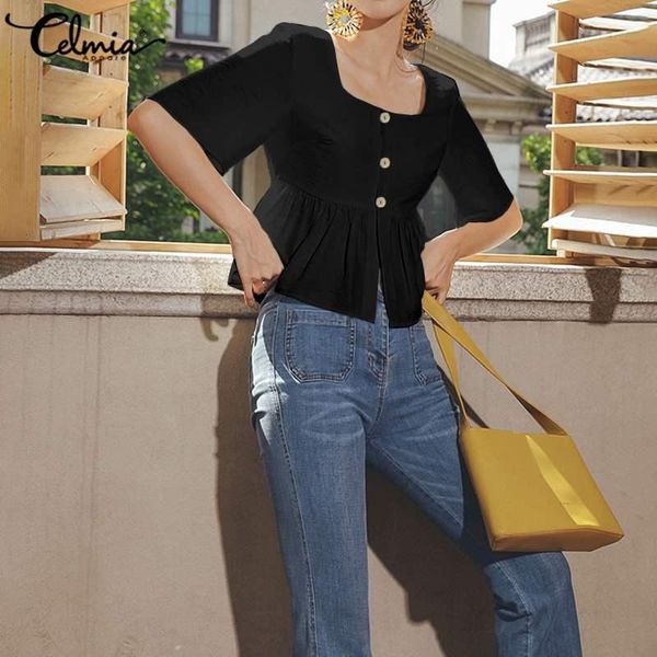 fashion tunic celmia 2021 summer women square collar ladies half sleeve blouses solid peplum shirts ruffles elegant blusas women's &, White
fashion tunic celmia 2021 summer women square collar ladies half sleeve blouses solid peplum shirts ruffles elegant blusas women's &, White