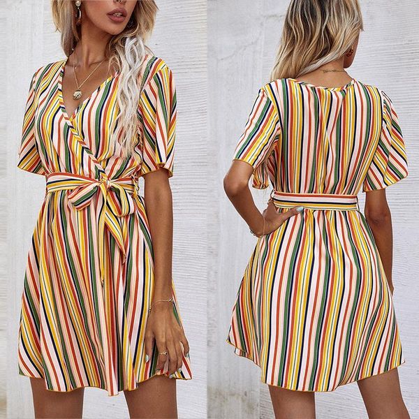 casual dresses summer striped print slim a-line dress short sleeve v-neck sashes mini female fashion street sundress, Black;gray
casual dresses summer striped print slim a-line dress short sleeve v-neck sashes mini female fashion street sundress, Black;gray