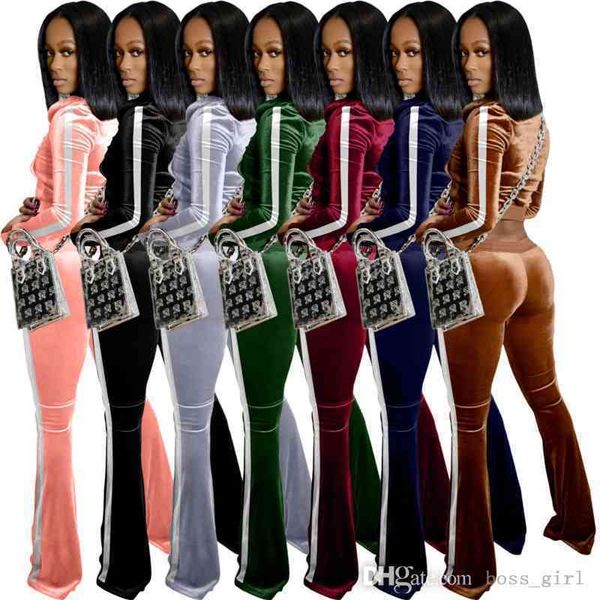 women velvet tracksuits rib color contrast two piece outfits zipper pocket long sleeve jackets flared pants matching set, White
women velvet tracksuits rib color contrast two piece outfits zipper pocket long sleeve jackets flared pants matching set, White