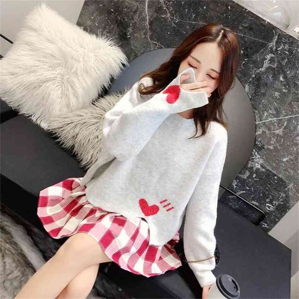female sweater spring and autumn solid color long-sleeved love pattern knit cute loose student style 210427, White;black
female sweater spring and autumn solid color long-sleeved love pattern knit cute loose student style 210427, White;black