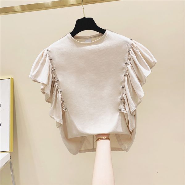 t shirt ruffled beaded short sleeve t-shirt female summer t shirt loose t-shirts girls ladies solid color tshirt women, White
t shirt ruffled beaded short sleeve t-shirt female summer t shirt loose t-shirts girls ladies solid color tshirt women, White