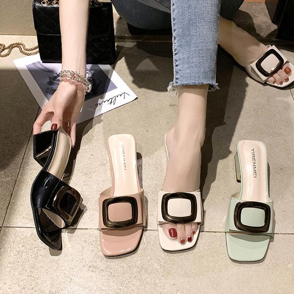 slippers summer women shoes woman female slides metal buckle square high heels patent leather beach, Black
slippers summer women shoes woman female slides metal buckle square high heels patent leather beach, Black