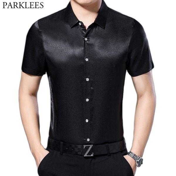 black silk satin mens dress shirts brand short sleeve button down tuxedo shirt men casual smooth comfortable blouse 3xl 210522, White;black
black silk satin mens dress shirts brand short sleeve button down tuxedo shirt men casual smooth comfortable blouse 3xl 210522, White;black
