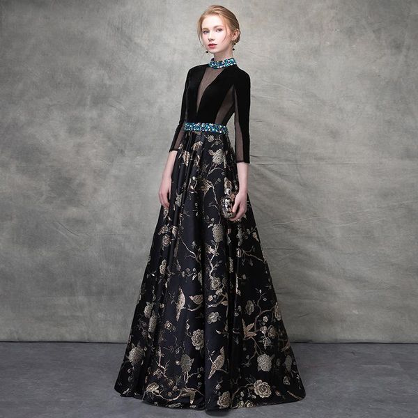 party dresses luxury black velvet crystal beading lace vestidos de festa backless a-line formal evening retro floral prom gowns, White;black
party dresses luxury black velvet crystal beading lace vestidos de festa backless a-line formal evening retro floral prom gowns, White;black