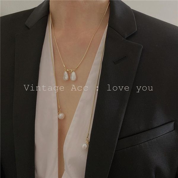 

chains korean retro imitation pearl necklace geometrical chain creative fashion fashionable women's eyeglasses, Silver