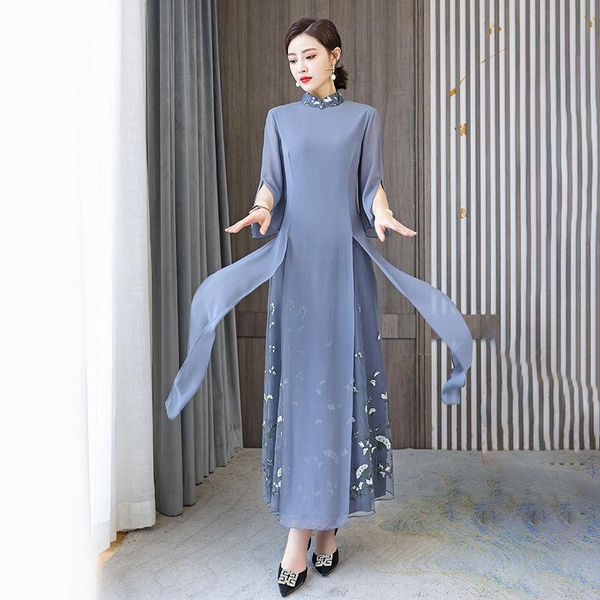 casual dresses qipao chinese dress women look thin mother's long style improved cheongsam temperament age reduced high-end, Black;gray
casual dresses qipao chinese dress women look thin mother's long style improved cheongsam temperament age reduced high-end, Black;gray