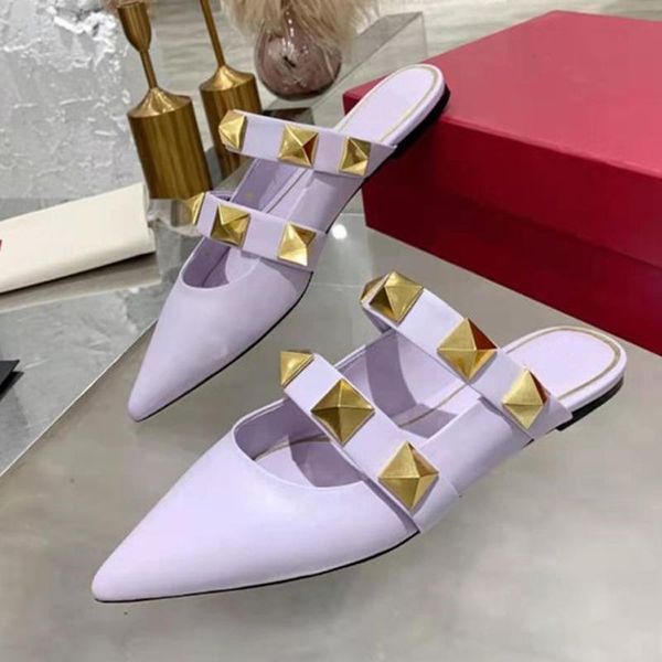 brand women sandals pointed toe falts slippers gold rivets studs designer ladies slip on 2021 spring autumn, Black
brand women sandals pointed toe falts slippers gold rivets studs designer ladies slip on 2021 spring autumn, Black
