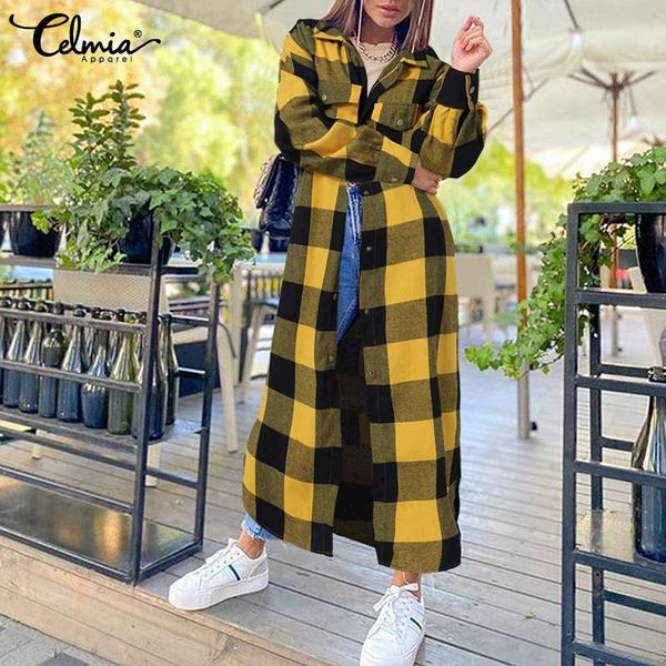 sweaters celmia 2021 spring sleeve plaid coats women fashion streetwear long oversized pocket lapel autumn thin shirt outerwear, White;black
sweaters celmia 2021 spring sleeve plaid coats women fashion streetwear long oversized pocket lapel autumn thin shirt outerwear, White;black
