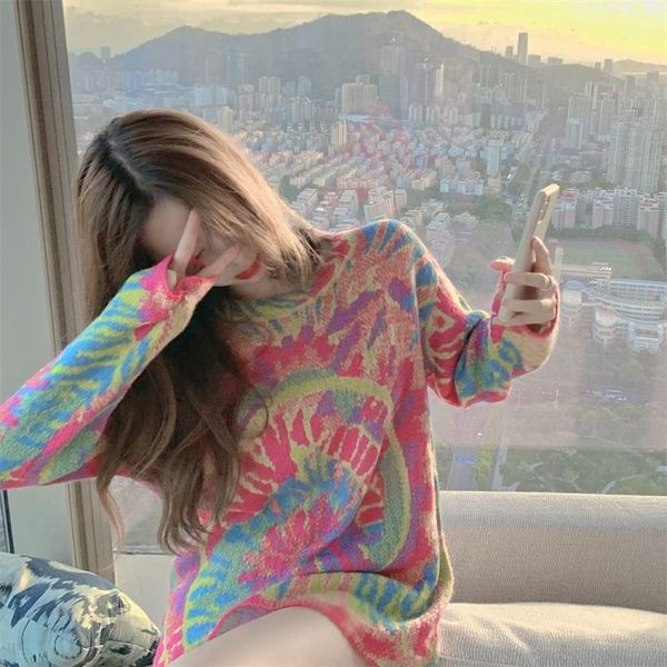 retro tie-dye mid-length sweater women's hong kong style autumn and winter pullover loose long-sleeved sweaters, White;black
retro tie-dye mid-length sweater women's hong kong style autumn and winter pullover loose long-sleeved sweaters, White;black