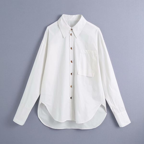 women blouse solid button pocket long sleeves turn-down collar oversize shirt chic lady fashion casual clothes 210517, White
women blouse solid button pocket long sleeves turn-down collar oversize shirt chic lady fashion casual clothes 210517, White