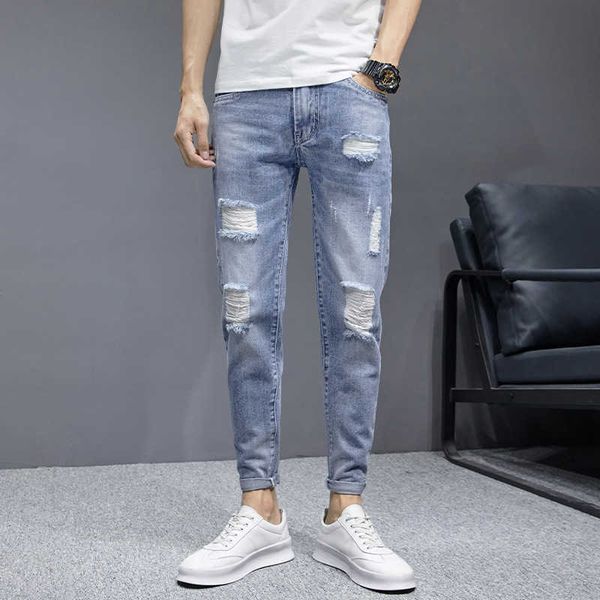 summer 2021 men's thin stretch cropped jeans slim leggings trend light perforated pants, Blue
summer 2021 men's thin stretch cropped jeans slim leggings trend light perforated pants, Blue